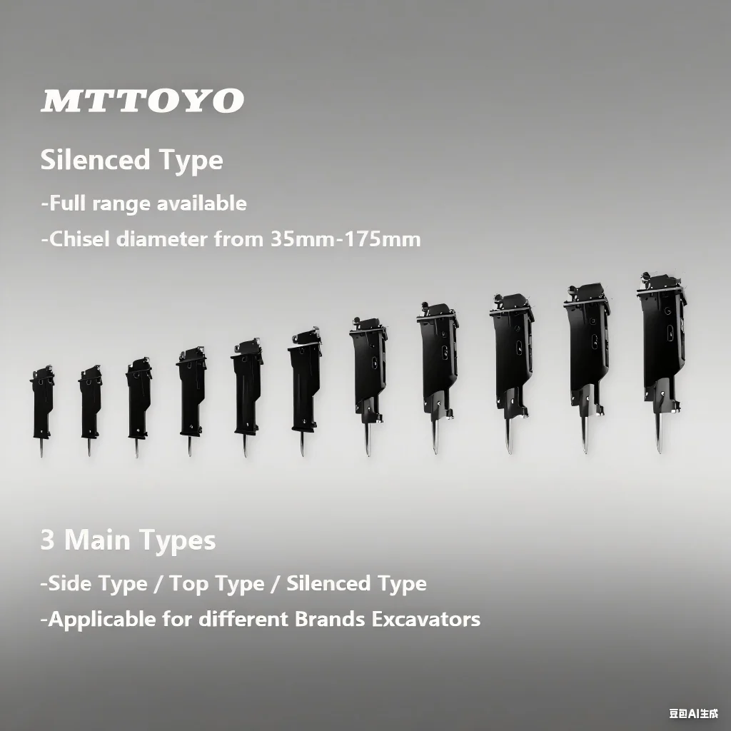Martello da roccia idraulico per demolizione mineraria F70 MTTOYO-165 180 per frantumazione di calcestruzzo rinforzato per escavatore da 35-55 tonnellate