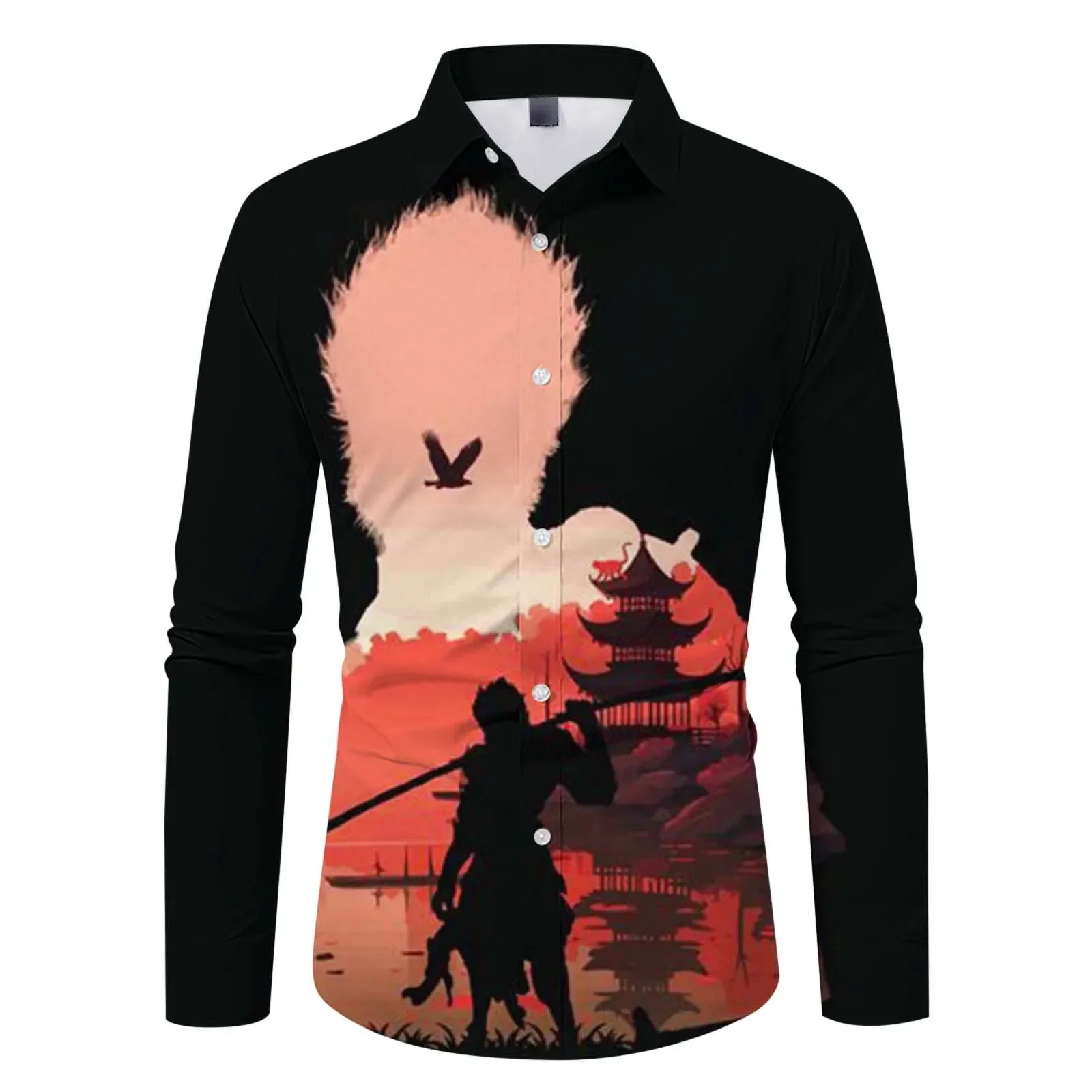 

2024 Popular New Journey to the West Monkey King 3D Printed Long Sleeve T-shirt Men's Casual Loose Lapel Cartoon Sports Top