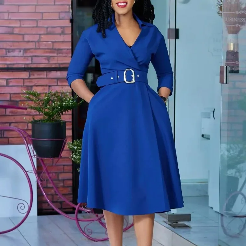 2024 eleganti abiti africani per le donne primavera manica lunga Africa abbigliamento Ankara abiti Plus Size Office Lady Midi Dress Outfit