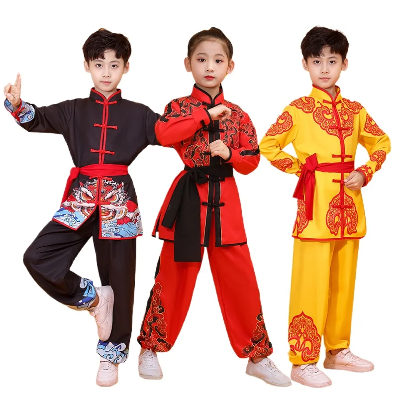 Children Wushu Clothing Dragon Print Uniforms Kung Fu Performance Costumes Adult Kid Chinese Traditional Martial Art Outfits