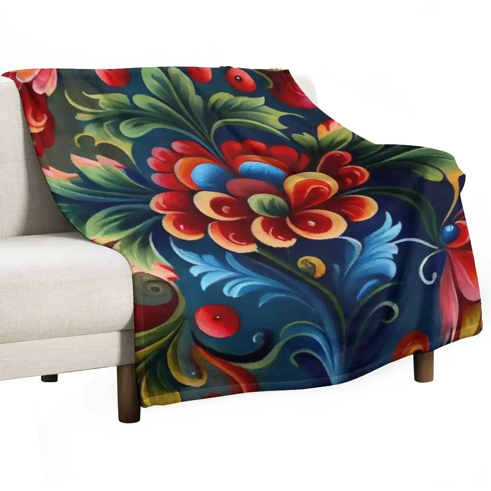 Norwegian Rosemaling-Oil On Canvas #23 Throw Blanket Travel Sofa Throw Blankets For Baby Soft Plush Plaid Blankets