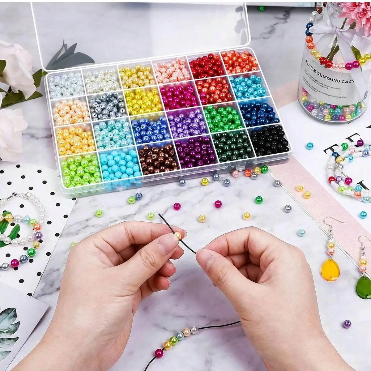 1680pcs 6mm 24 Colors Faux Pearl Set DIY Bracelet Necklace Making Materials with Box