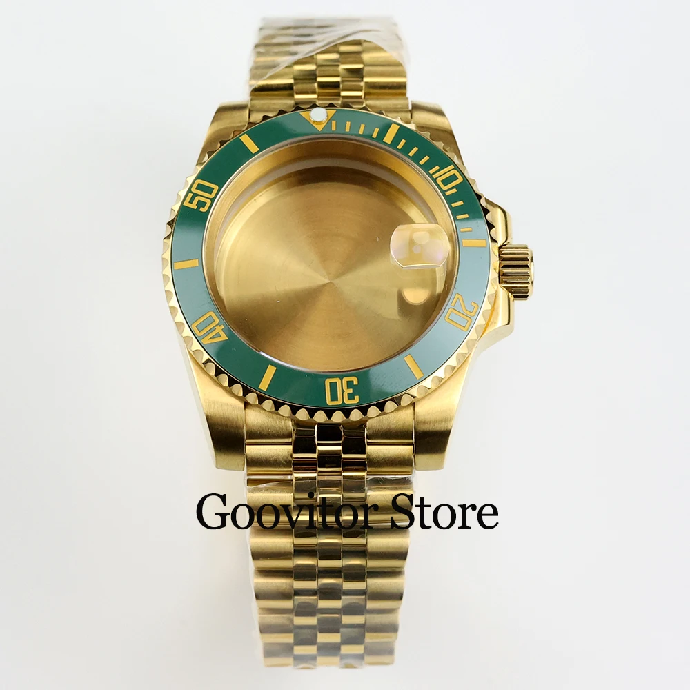 40mm Gold Watch Case jubilee/oyster strap Sapphire Crystal Glass For sub gmt NH34 NH35 NH36 Movement waterproof 28.5mm Dial