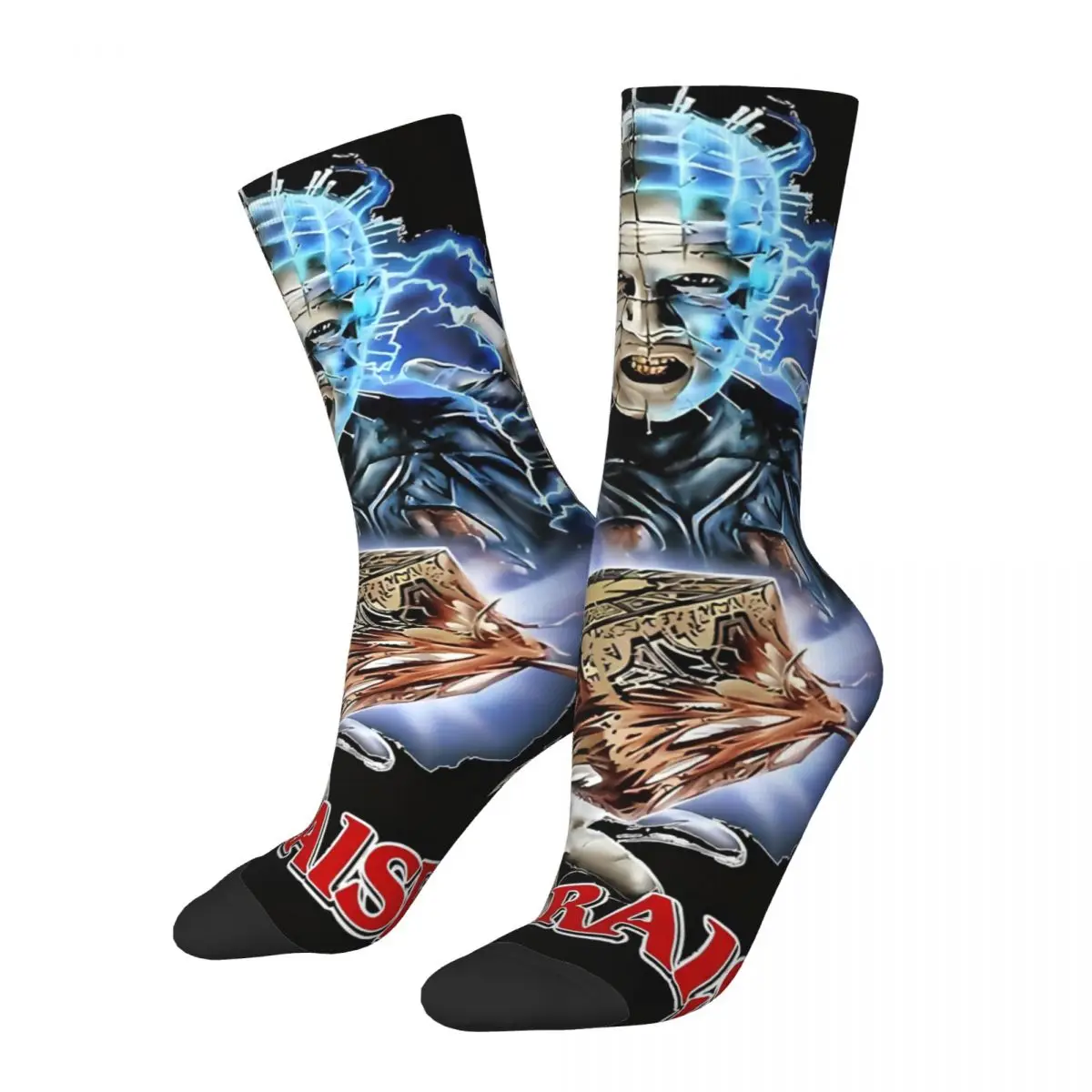 Funny Happy Sock for Men Design 1987 Harajuku Hellraiser Horror Film Breathable Pattern Printed Crew Sock Novelty Gift