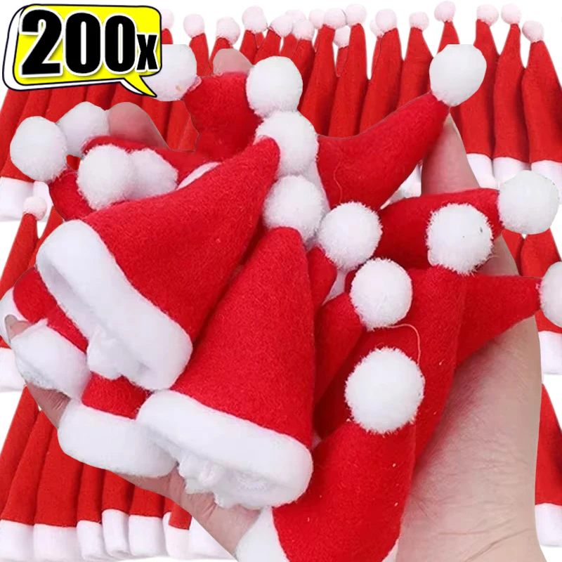 Mini sombreros de Papá Noel, cubiertas para botellas de vino, piruletas, dulces, soporte para vajilla de Navidad, bolsas para botellas, decoración para fiestas de Año Nuevo
