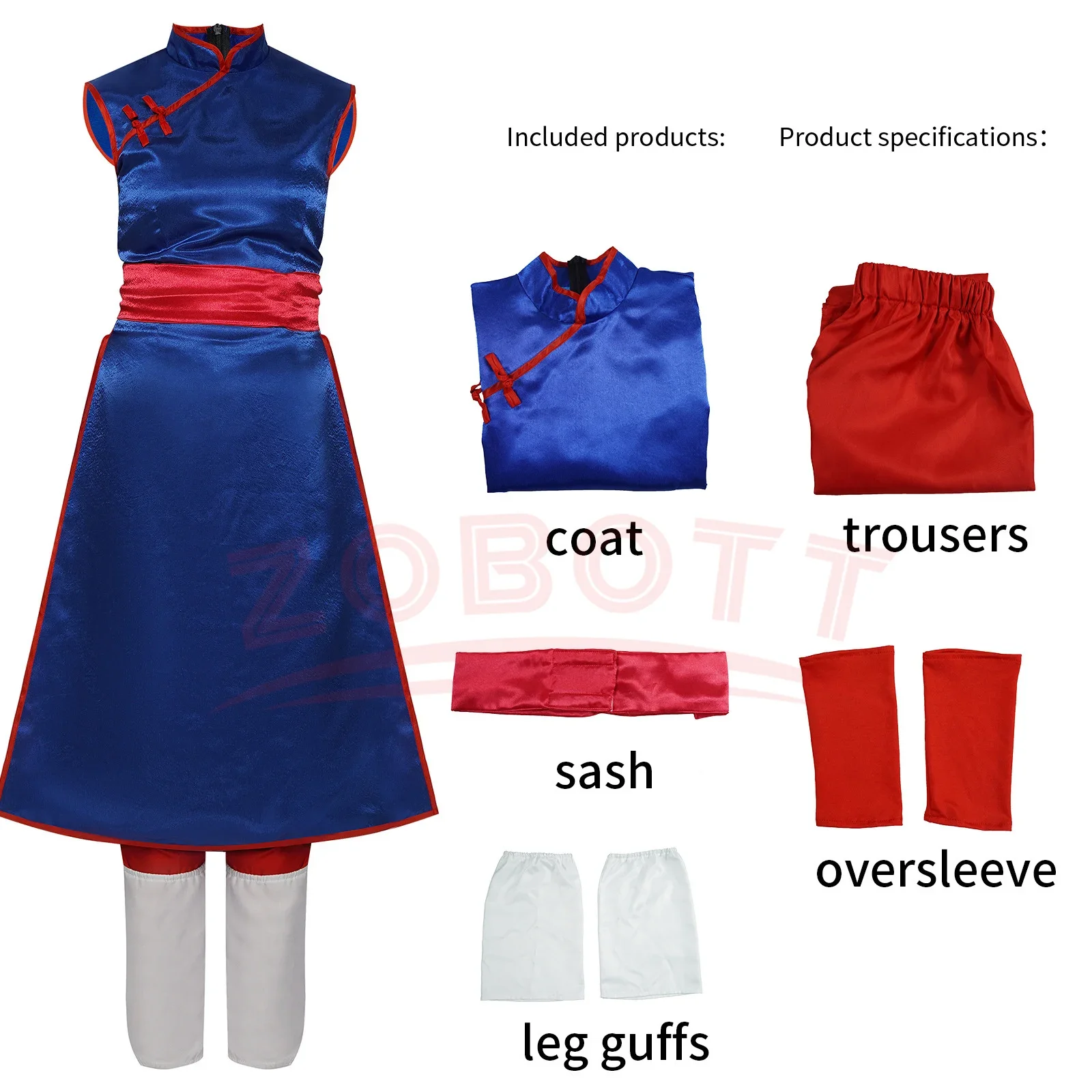Anime Dragon Cos Ball Chichi Cosplay Costume Shirt Blue Uniform Props Cheongsam Women'S Uniform Dress Halloween Party Set Gift image 5