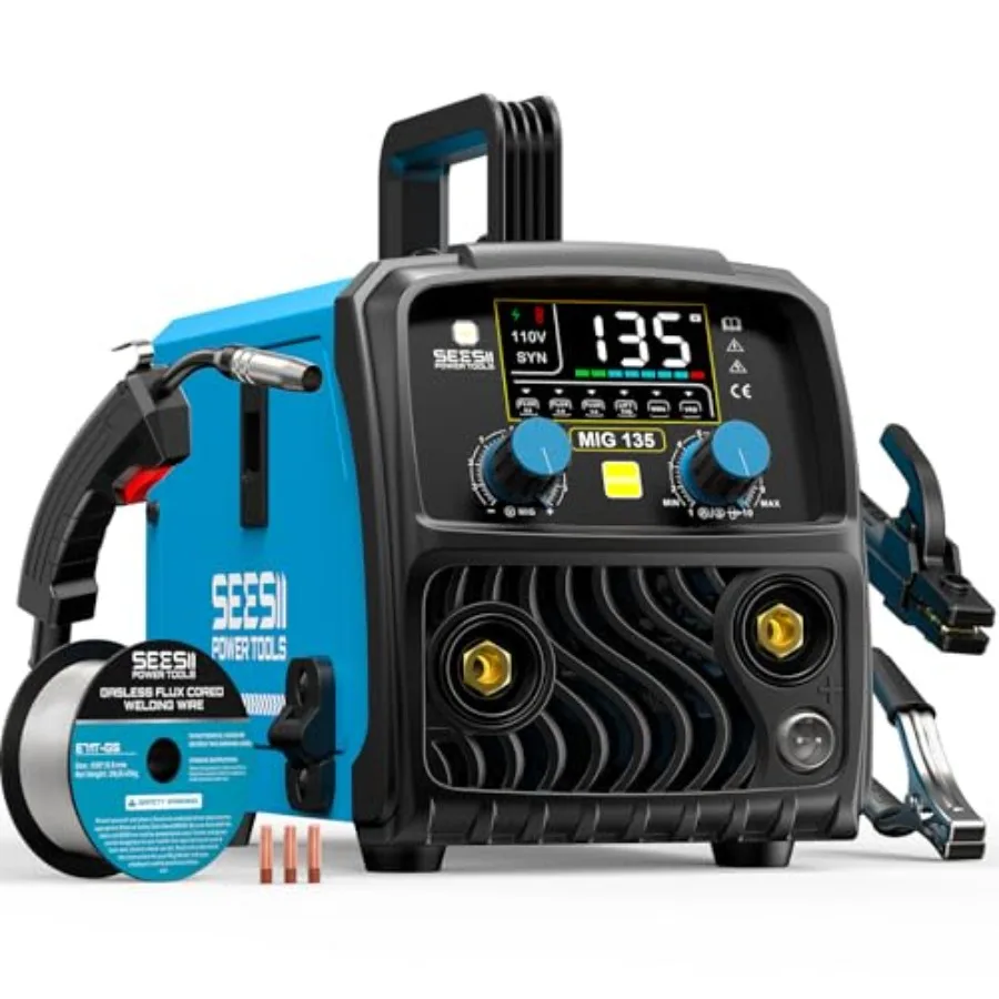 

Portable 135A MIG welder for home garage use IGBT inverter with flux core/gasless TIG/stick functions black-gray color lightwei