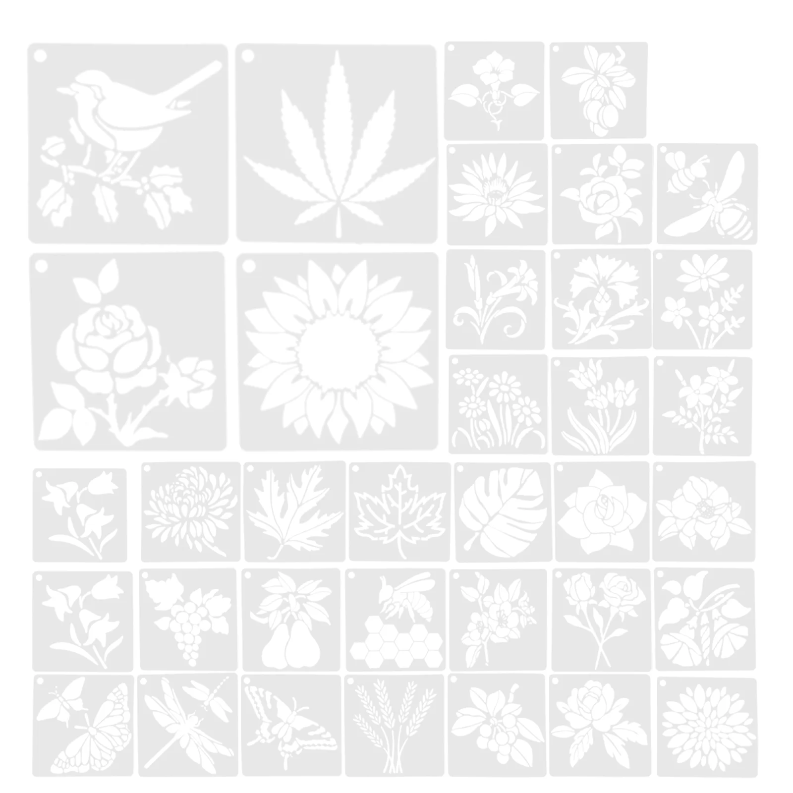 36 Pcs Flowers and Birds Grass Template DIY Painting Stencil Decor Embossed Leaves Plastic Stencils The Pet for Templates Plant