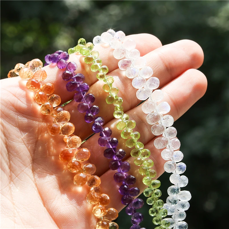 Natural Stone 7A Topaz Ruby Garnet Moonstone Peridot Amethyst Citrine Briolette Faceted Beads For Jewelry Making Diy Bracelet