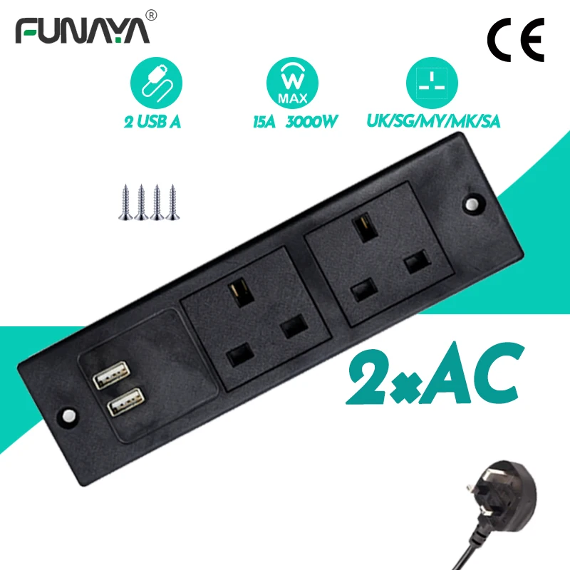 

FUNAYA UK Built-in Desktop Socket UK SG MY Plug with USB Type-c Recessed Furniture Hidden Countertop Extension Power 250V