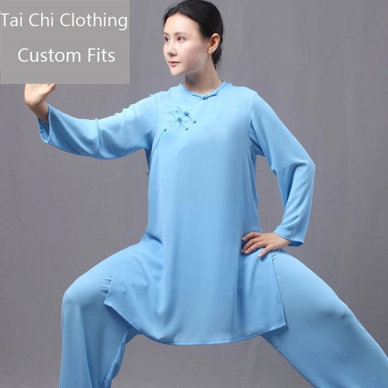 Thin Ice Silk Shadowboxing Exercise Clothing Female Blue Tai Ji Suit Summer New High-End Breathable