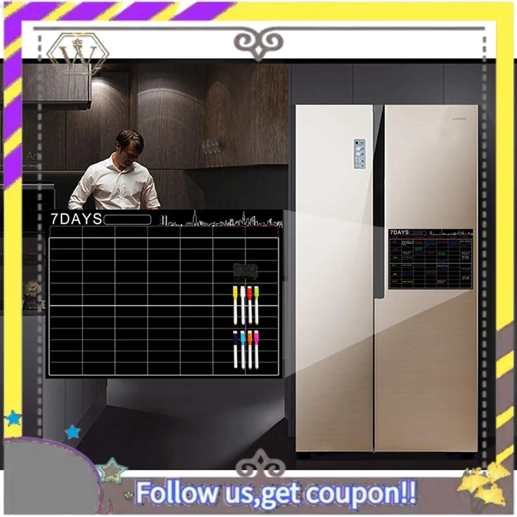 AU33-2X المغناطيسي الجاف محو التقويم مجموعة 16X12 بوصة السبورة الأسبوعية مخطط المنظم A3 لوحة بيضاء للثلاجة المطبخ المنزل #1