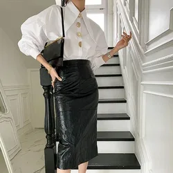 Loose Lantern Sleeve Korean Turn Down Collar Women's Shirt White Women Blouse Tops Button Fashion Woman Clothing Blusas 15631