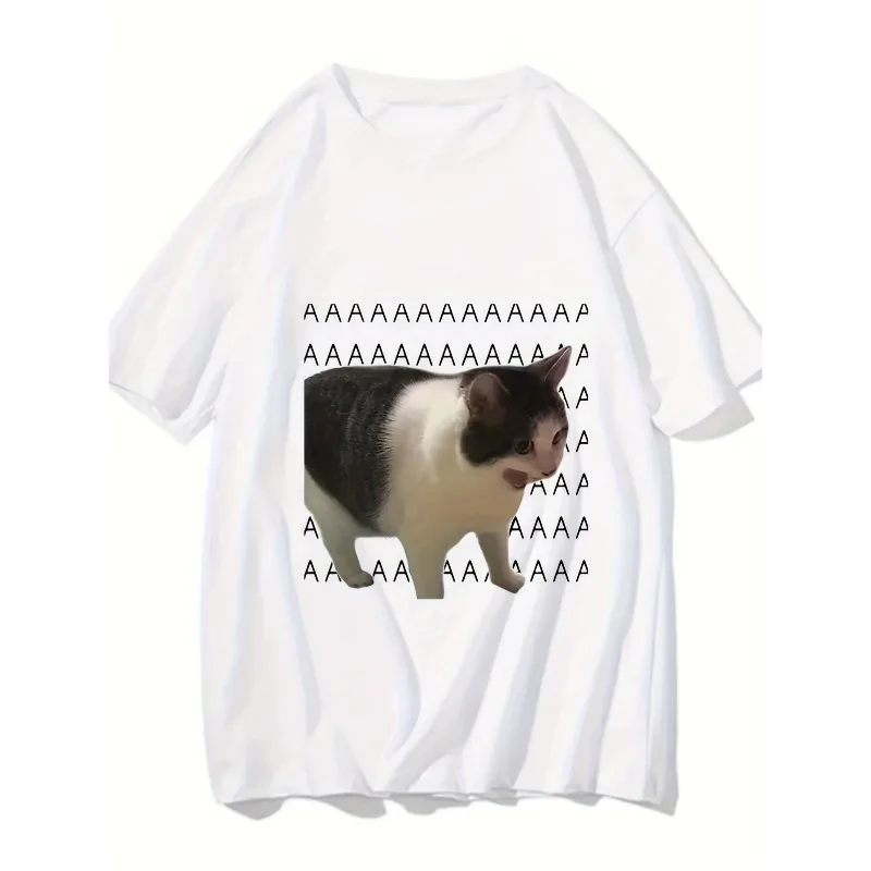Funny Fashion Meme Sad Crying Cat Printed Men's and Women's Casual Comfortable T-shirt Machine Washable Trendy Women's Top