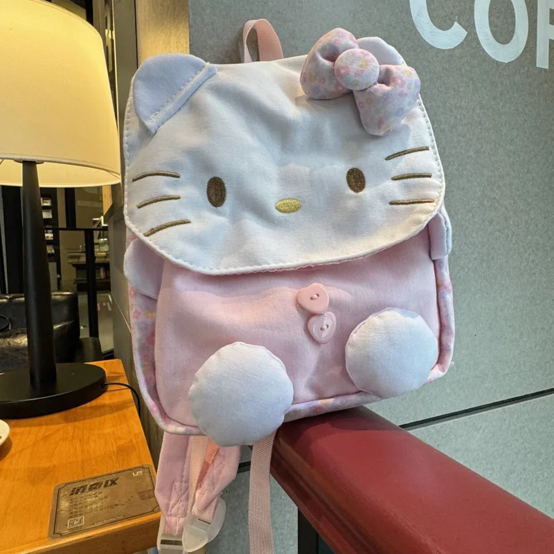 Miniso Floral Ptinted HelloKitty Small Backpacks 3D Bows Decor Kawaii Kids Small Bags Cartoon KT Japanese Backpacks Girls Gifts