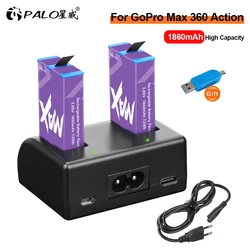 Rechargeable Lithium Battery for Go Pro Max Battery for Gopro Max 360 Action Camera Batteries Accessories+2 Slots LED Charger