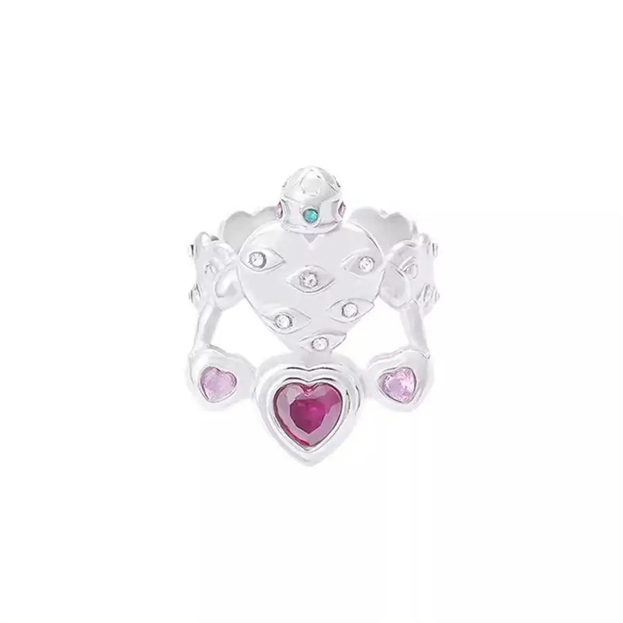 Exaggerated ET Alien Cool Heart Gemstone Couple Ring Vintage Hip-Hop Men&Women Light Luxury High-end Top Charm Jewelry Gilt