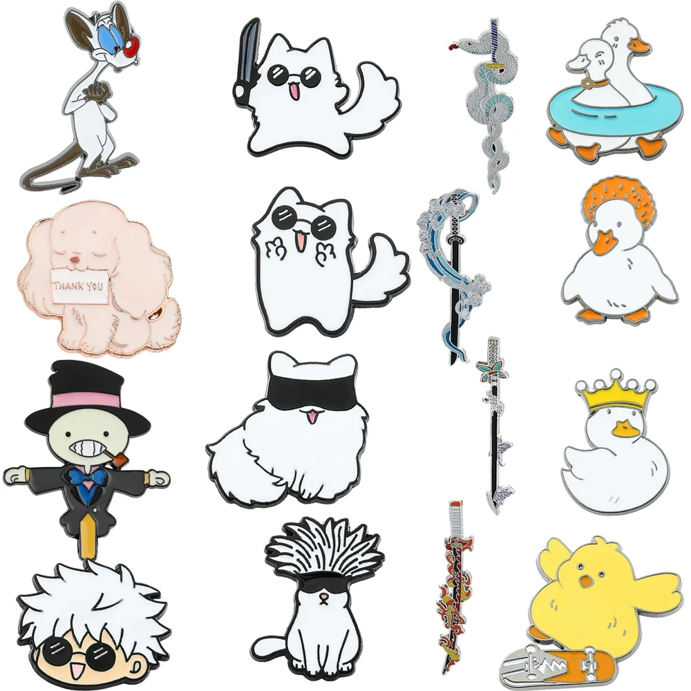 

16 шт., брошь в стиле аниме с героями мультфильмов, Gojo Satoru Kitty Duck, эмалированная булавка для творчества, рюкзак, одежда, ювелирные изделия, металлический значок, аксессуары, подарок