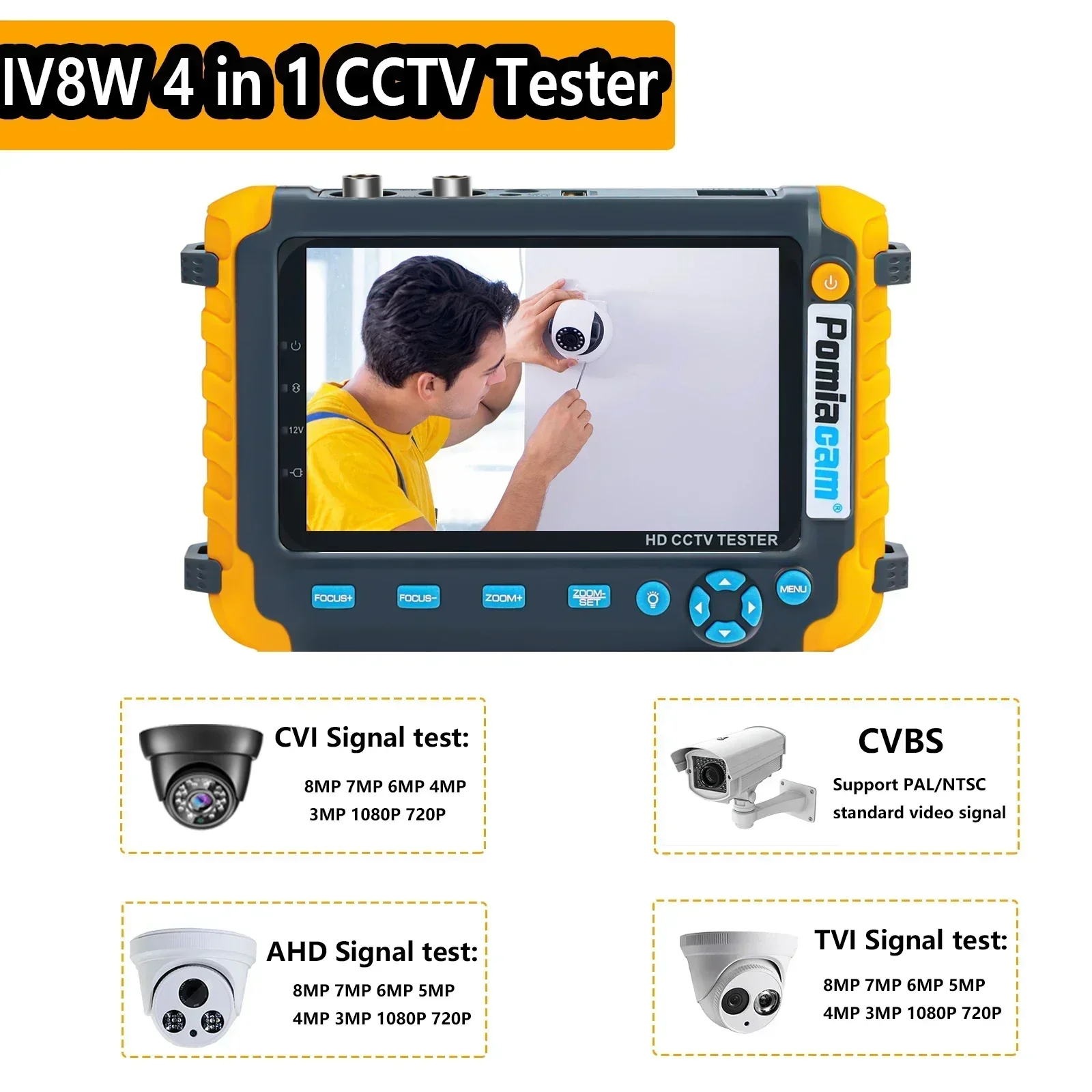 Imagem -05 - Testador de Câmera Cctv Portátil Monitor de 5.0 Cvbs 8mp Ahd Cvi Tvi 4-em1 Iv8w Suporte Ptz Áudio Vga Entrada Hdmi