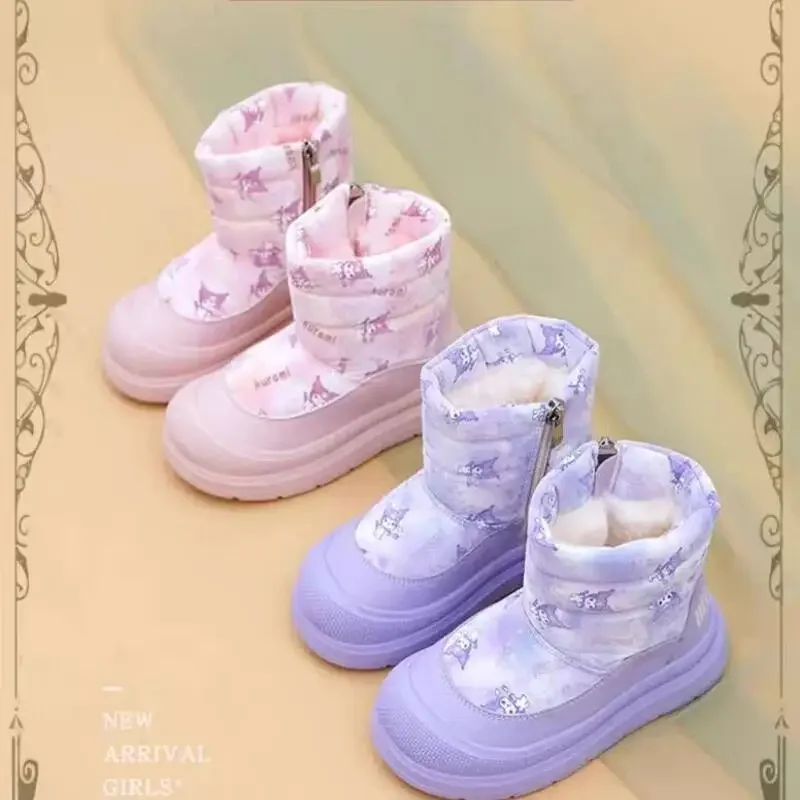 

Sanrio Girl Kuromi Kawaii Cotton Shoes Thickening Cartoon Student Winter Sheep Suede Soft and Warm Child Snow Boots New Style