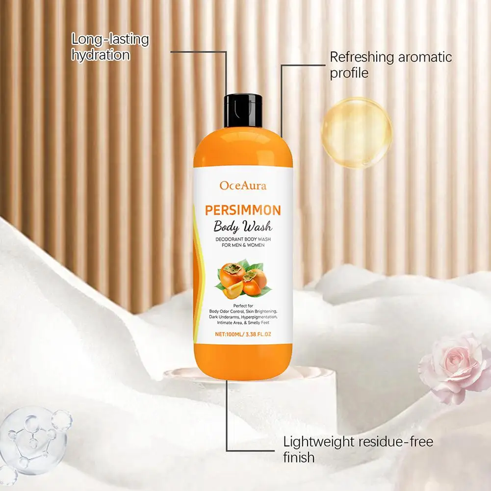 ترطيب الجسم غسل مهدئا جفاف التطهير التقشير منعش تنعيم مزيل الرائحة البرسيمون جل الاستحمام