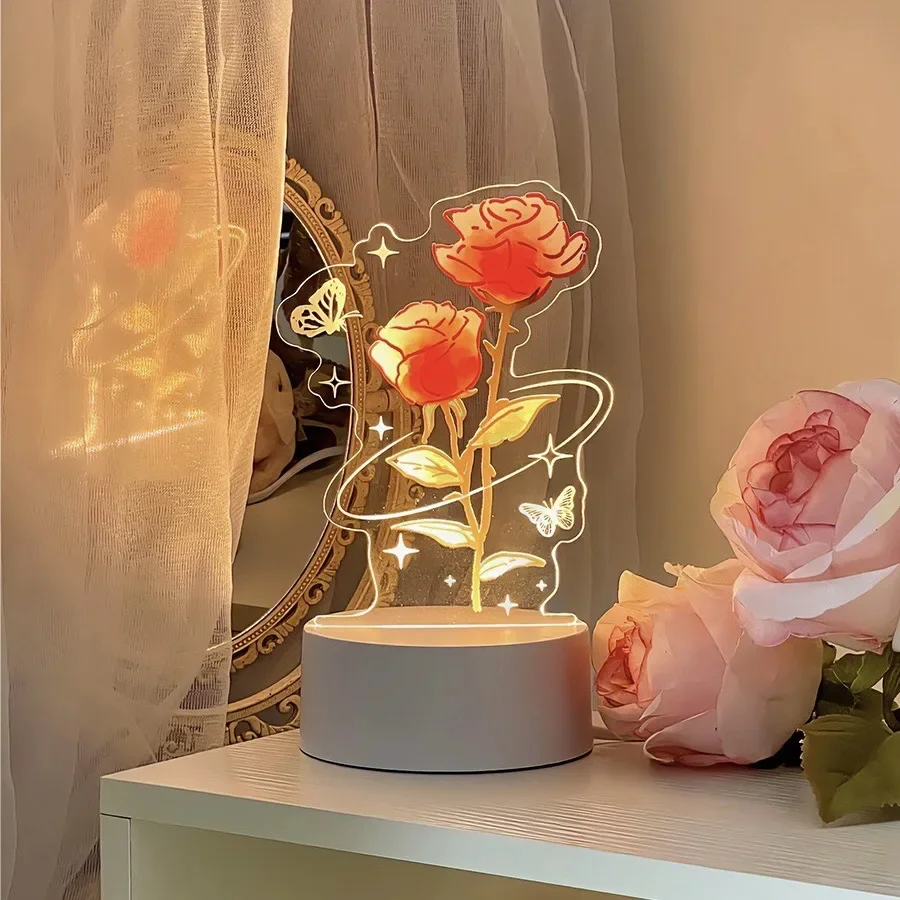 Eternal flower Night Light 3D Lamp with Remote Control Room Decor Valentine\'s Day Anniversary Birthday Present Gifts