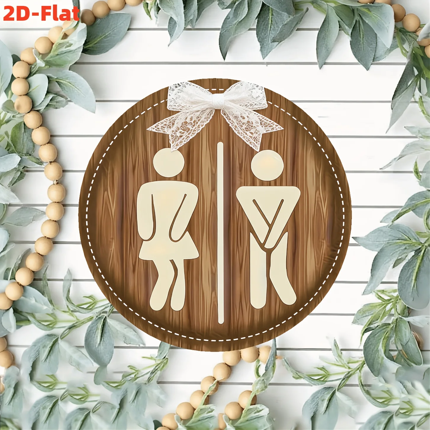 Men And Women Bathroom Sign 2D Flat Round Wooden Plaque: Space Identification Decoration, Suitable for Bathroom Doorway Arrangem