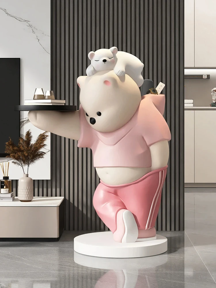 Home Decor Bear Statue Tray Storage Rack Nordic Style Living Room Large Floor Art Ornaments Housewarming Gift Interior Figurines