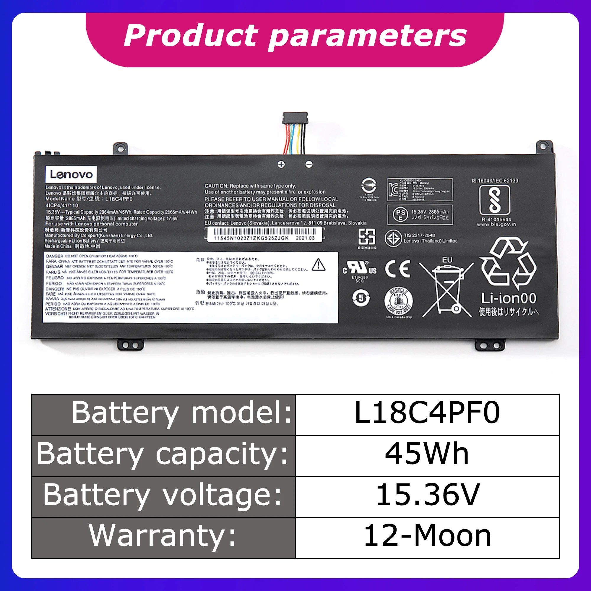 L18C4PF0 New Laptop Battery For Lenovo ThinkBook 13S-IWL 14S-IML Series 13S-IWL 14S-IWL Laptop Battery 2964mah