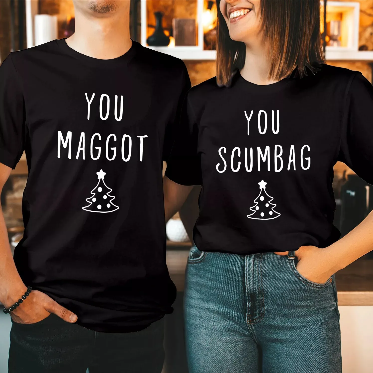 TSHIRT You MAGGOT SCUMBAG Couple Matching Christmas T-Shirt Xmas Family T Shirt Christmas Romantic Couple Special T-Shirt