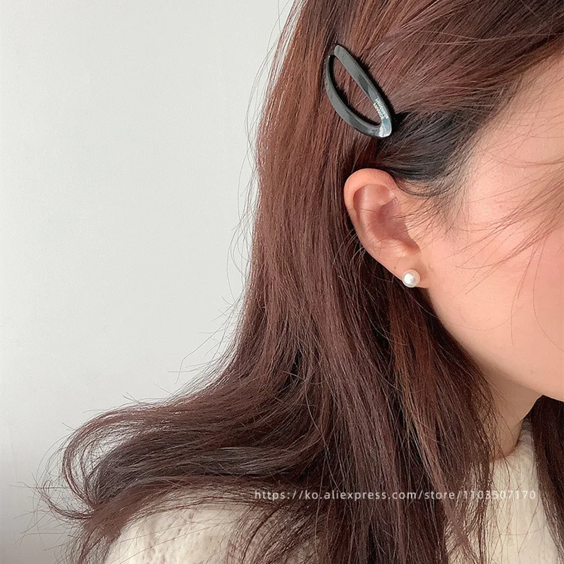 South Korean FRANCE hollow out oval temperament bangs clip small black broken hair side clip top clip hair accessories