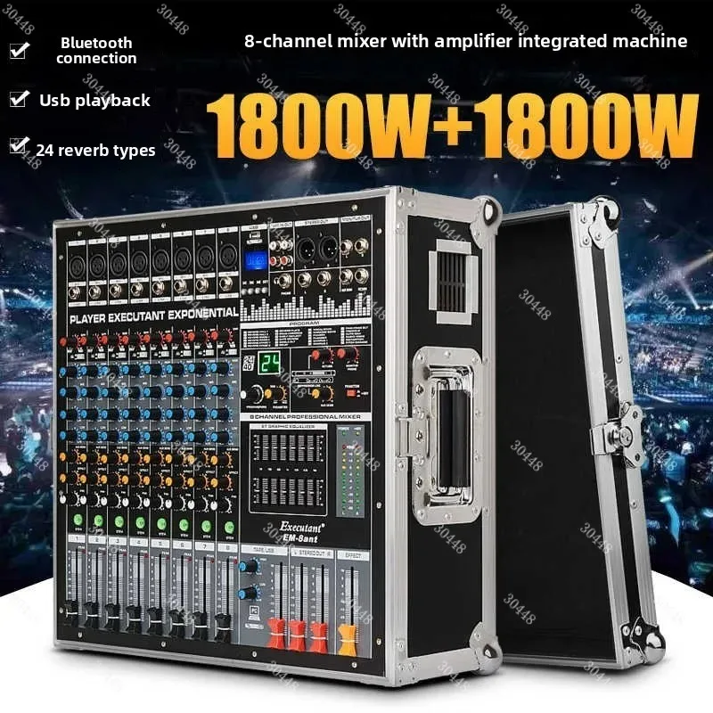 All-in-One Mixer with Amplifier 8/12-Channel High-Power Professional Stage Audio with Flight Case, USB, and Bluetooth