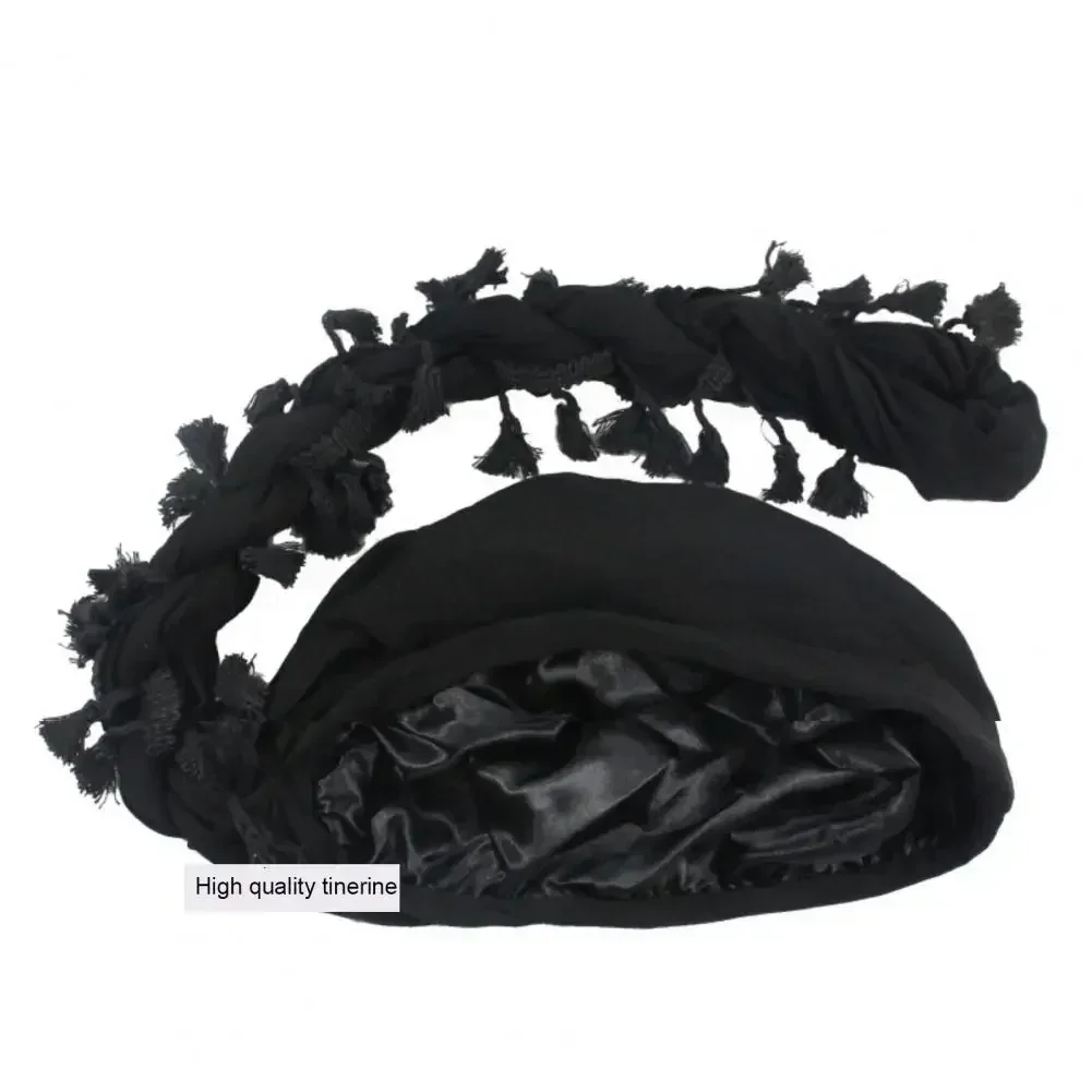 2024 Men Hat Punk Burr Trim Twisted Tail Fringe Cotton Bandana Hat Hop Turban Hats Head Wrap Beanie Cap Solid Color Docker Hat