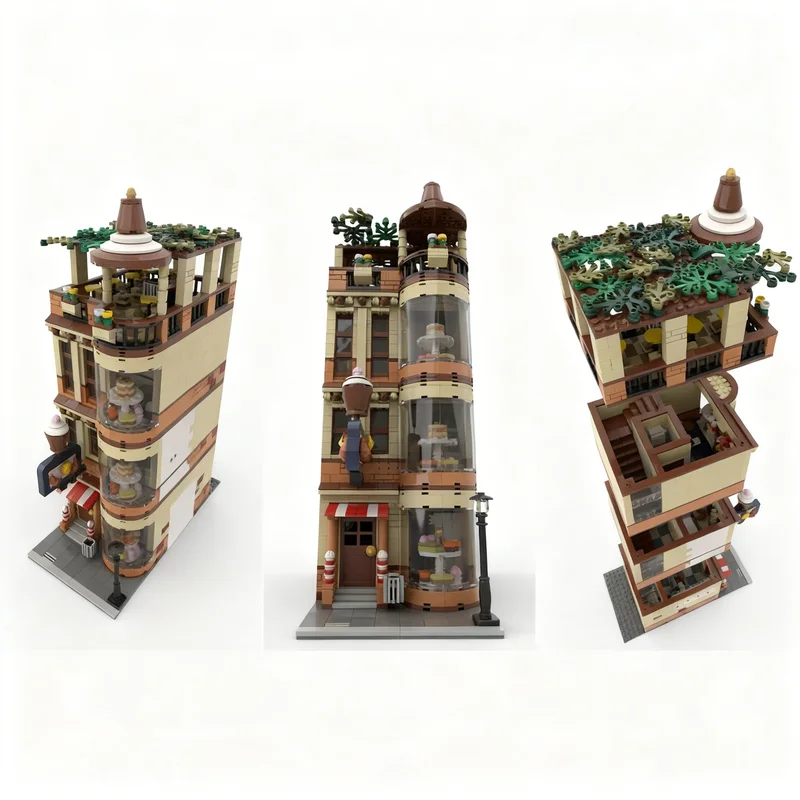 2060pcs MOC Modular Bakery Ice Cream Shop Modular Streetscape Model Building Blocks Construction Toys Christmas Gift Idea DIY