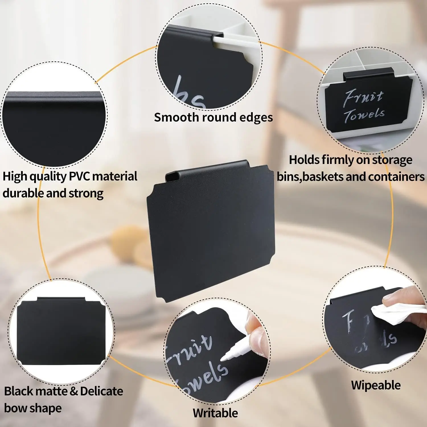 

6Pcs Black Square Plastic Label Clip Tags Table Chalkboard Sign Small Blackboard Message Price Boards Erasable Pvc Mini Standing