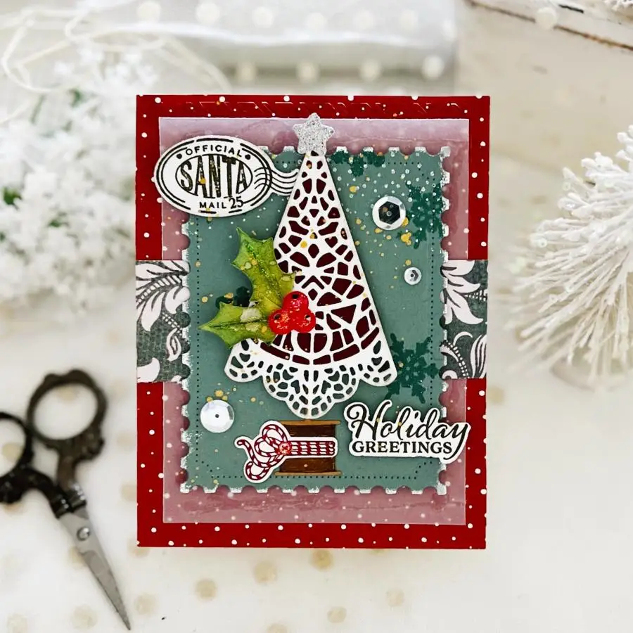 2024 Christmas Sentiments Postage Stamps Gingerbread Frame Post Card Dies Stencil Cut DIY Scrapbooking Diary Home Gift Card Mold