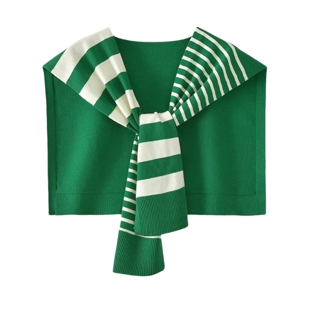 

Simple Sunscreen Men Knitted Shawl Cloak Wraps Asymmetry Stripe Scarf Knotted Korean Style Fake Collar Wraps Blouse