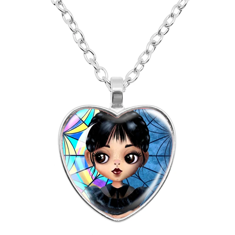 Fashion Nevermore Wednesday Addams Heart Pendant Necklace Choke DIY Handmade Jewelry Women\'s Birthday Gift