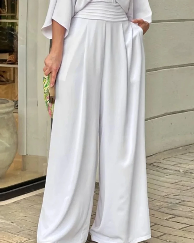 بدلة قفز بخصر على شكل حرف V للنساء لربيع الخريف أنيقة بلون سادة بدلة قفز جديدة فضفاضة غير رسمية للسيدات #6