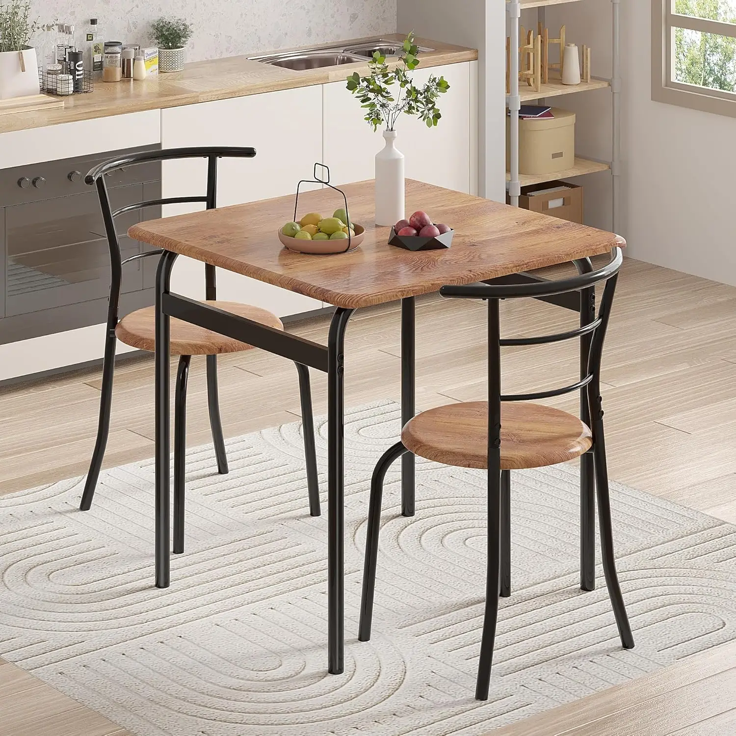 Dining Table Set For 2, 3-Piece Modern Dinette With Chairs For Small Space, Kitchen, Breakfast Nook, Brown