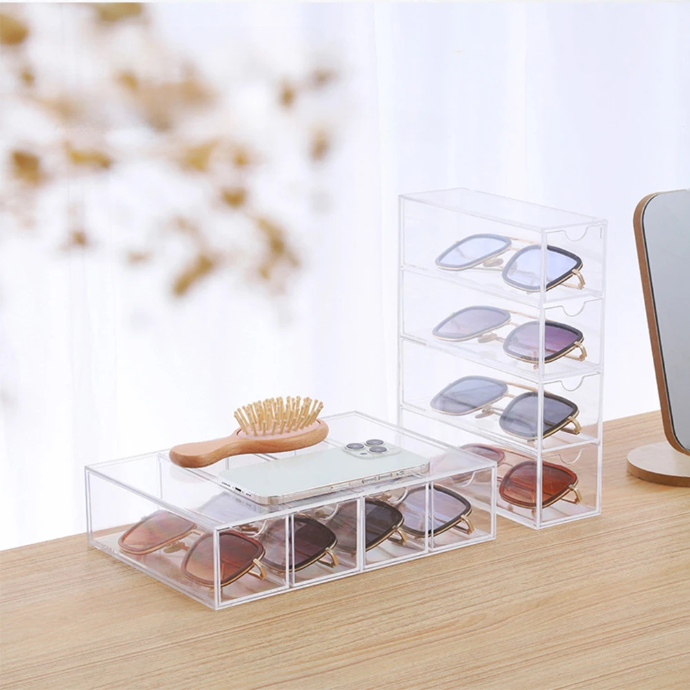 4 Layers Desk Mounted Glasses Box Superposable Transparent Glasses Case Space-saving Dustproof Box For Sunglasses Storage