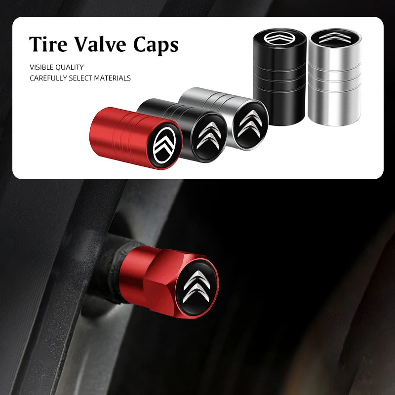 4Pcs Alloy Car Valve Cap Wheel Valves Dust Cover Tire Accessories For Citroen e-C3 e-C4 X C5X C3 C4 Cactus Picasso C-Crosser C6