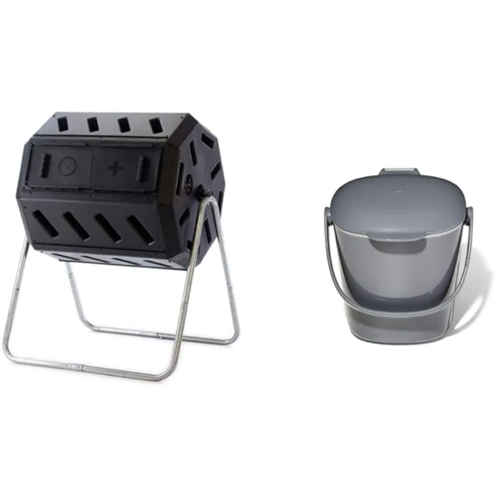 تخفيضات كبيرة - مركب تراجع الغرفة المزدوجة باللون الأسود ومقابض OXO الجيدة وسلة سماد سهلة التنظيف، 	 37 جالون، متين - جودة عالية