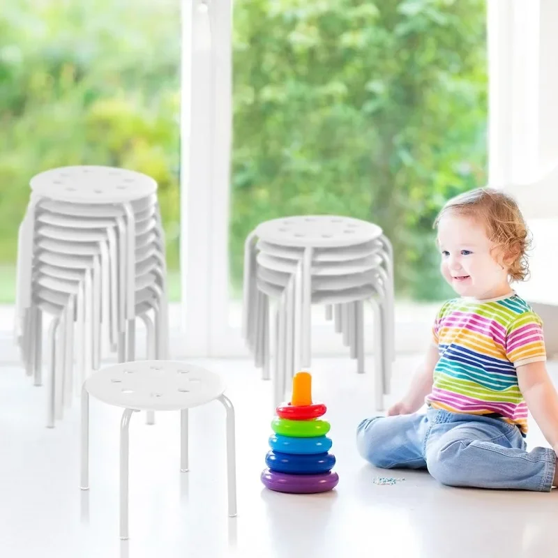 Kids 'Round Stackable Cadeiras Set, sala de aula, plástico Stacking Stool, Multiuso, assento flexível, 12 ", 10 pcs