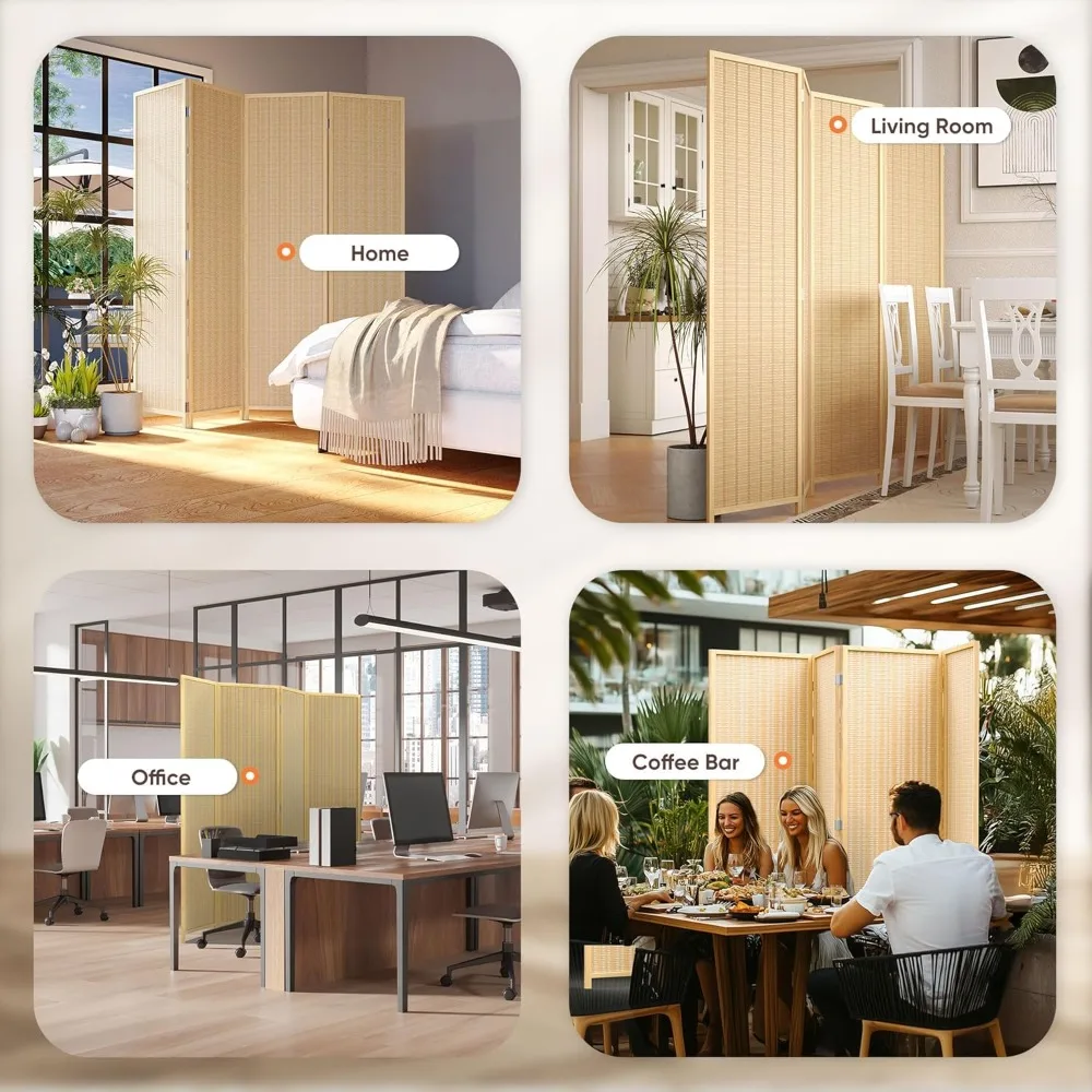 

4 Panel Folding Bamboo Room Divider Privacy Screen 6FT Tall Freestanding Partition Separator