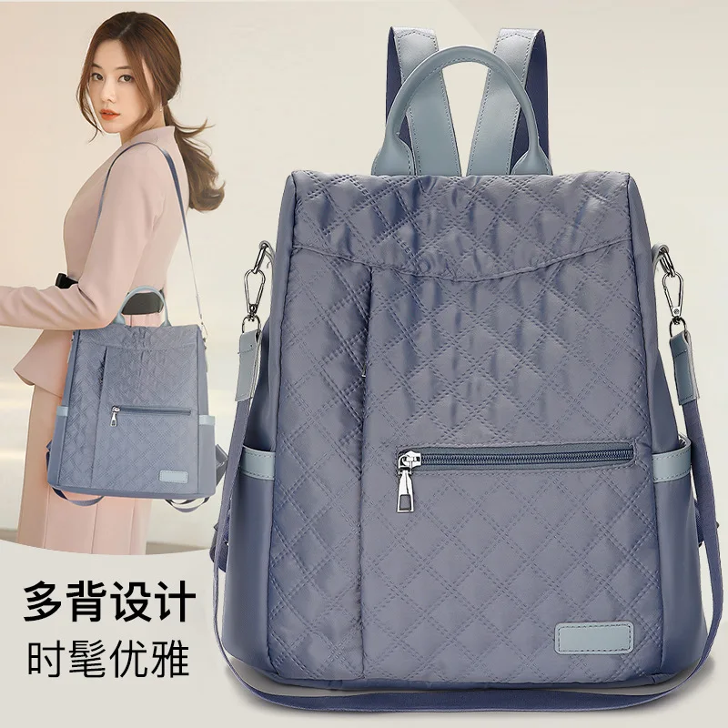 حقيبة ظهر نسائية من النايلون خفيفة الوزن ذات سعة كبيرة وخط تطريز معين وحقيبة ظهر للسفر على الكتف #3