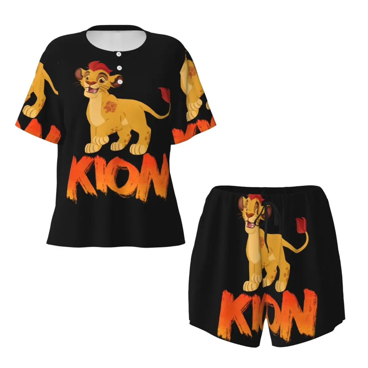 Lion Guard-Kio Round Neck Short Sleeves Nightdress for Sleeping Sleepshirts Women Loose Pajama Set Short Pants