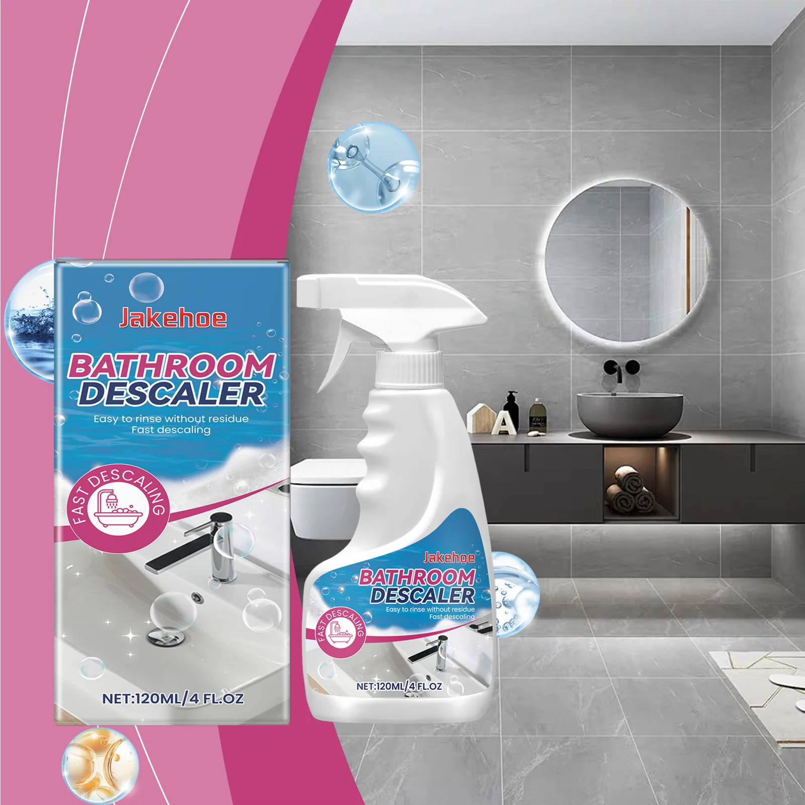 

Bathroom Descaler Cleaner - Multi-Surface Stain Remover for Tiles Glass Sink, Bathtub - EDTA, Baking Soda, No Harsh Smell, 120ml