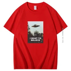 X The Files I Want To Believe Short sleeve tee Novelty graphic t shirts Cotton T-shirt Aliens UFO Area 51 Harajuku Streetwear