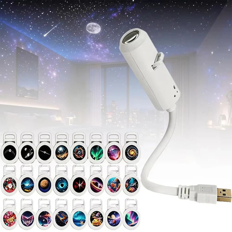 Car USB Starry Sky Night Light HD Smart Dynamic Holographic Light Projector Galaxy Projector Films Car Atmosphere Lights